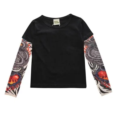 Mesh Tattoo Printed Sleeve Boys T-shirt for Kids Baby Boys Clothing(0-3T)