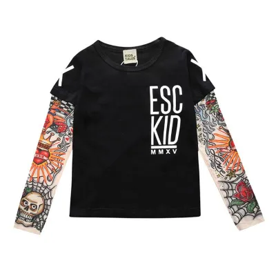 Mesh Tattoo Printed Sleeve Boys T-shirt for Kids Baby Boys Clothing(0-3T)