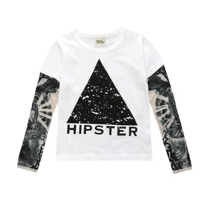 Mesh Tattoo Printed Sleeve Boys T-shirt for Kids Baby Boys Clothing(0-3T)