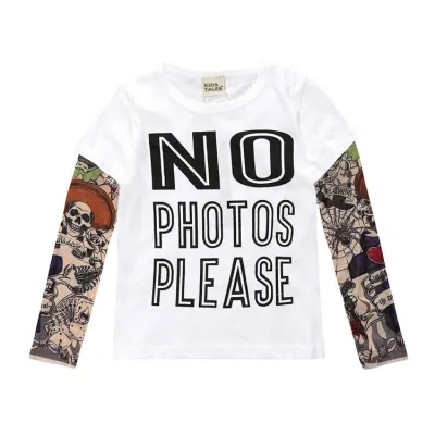 Mesh Tattoo Printed Sleeve Boys T-shirt for Kids Baby Boys Clothing(0-3T)