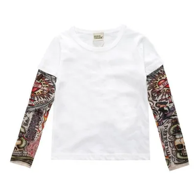 Mesh Tattoo Printed Sleeve Boys T-shirt for Kids Baby Boys Clothing(0-3T)