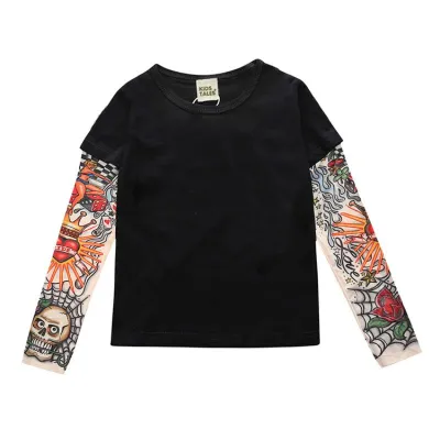 Mesh Tattoo Printed Sleeve Boys T-shirt for Kids Baby Boys Clothing(0-3T)
