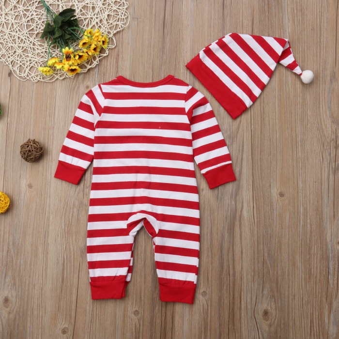 Wholesale Baby Christmas Stripe Style Jumpsuit With Cap