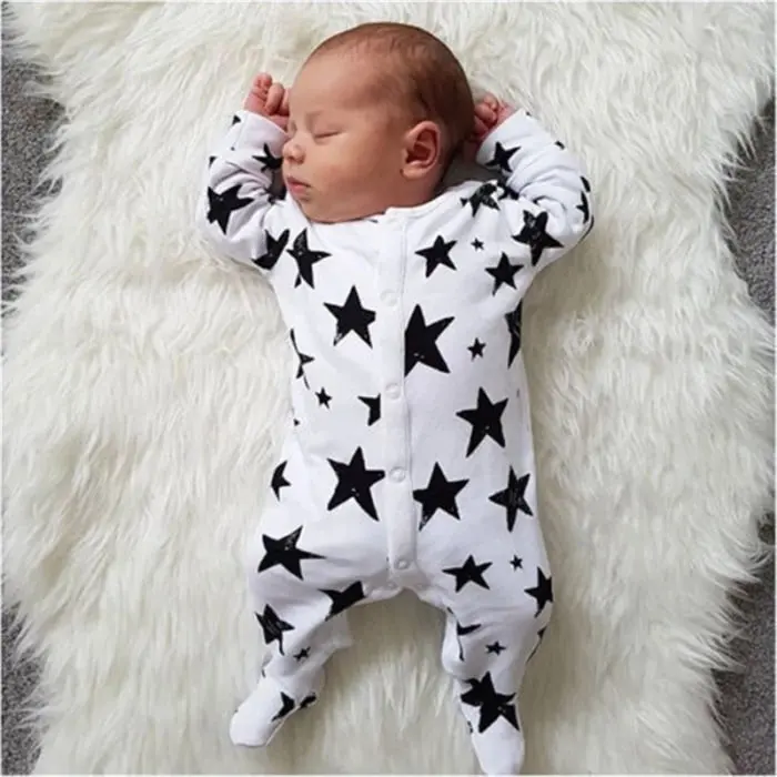 Baby Round Neck Single-breasted Star Printed Cotton Jumpsuit Long Sleeve Hidden Button