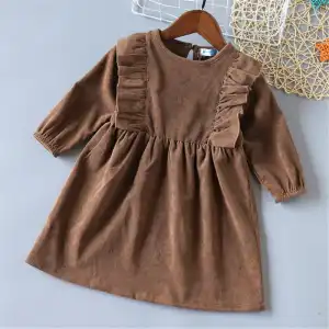 Girls Solid Color Corduroy Pleated A-Line Princess Dress for Baby