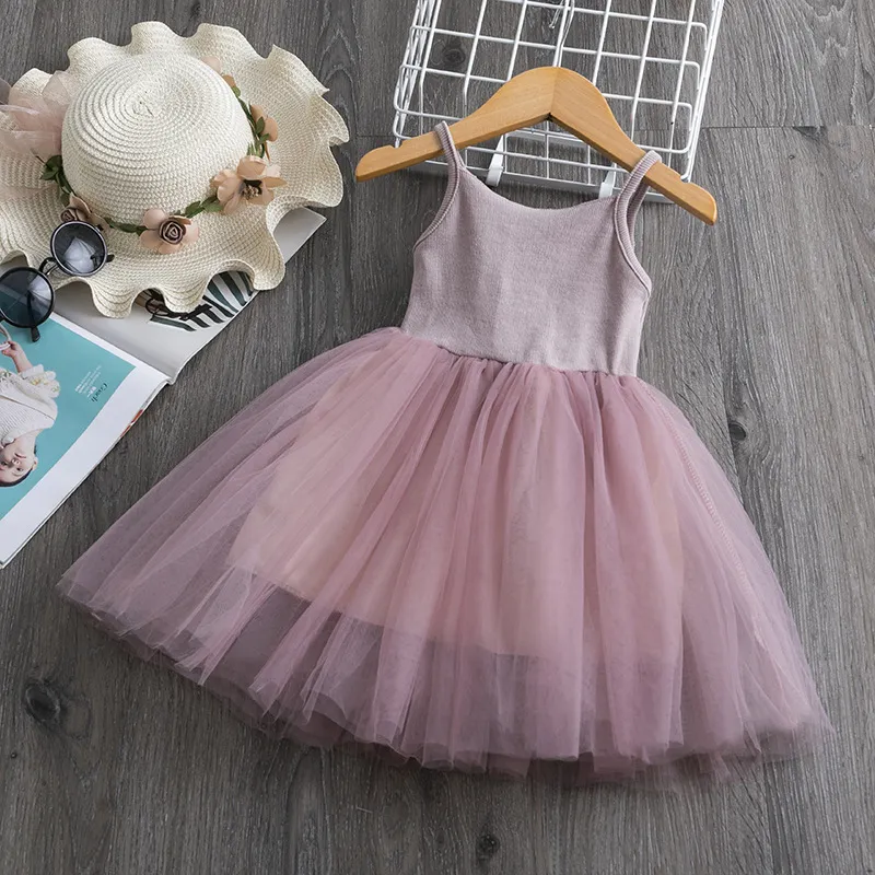 Girls Solid Color Mesh Fluffy Slip Dress Short Sleeve Princess Dress for Baby Girls 0-3T