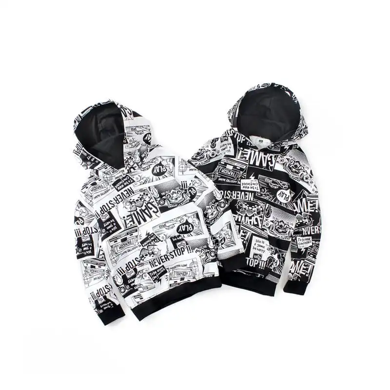 Boys Fashion Cartoon Animal Letter Avatar Hoodie Long Sleeves Pullover Cotton Knit Top