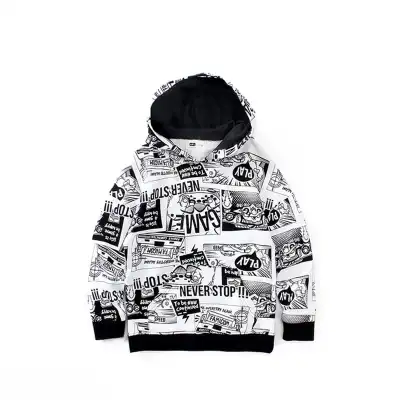 Boys Fashion Cartoon Animal Letter Avatar Hoodie Long Sleeves Pullover Cotton Knit Top