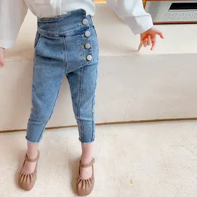Girls Fashion Solid Color Four Buttons Skinny Jeans for Baby Girls