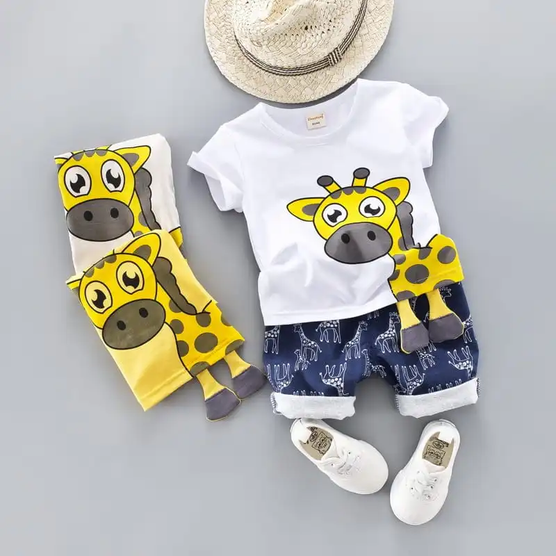 Kids Cute 3D Cartoon Design Cotton T-shirt And Shorts Set