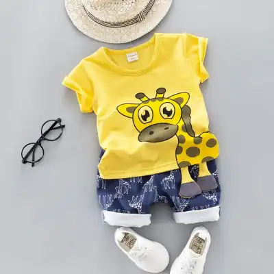 Kids Cute 3D Cartoon Design Cotton T-shirt And Shorts Set