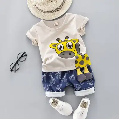 Kids Cute 3D Cartoon Design Cotton T-shirt And Shorts Set