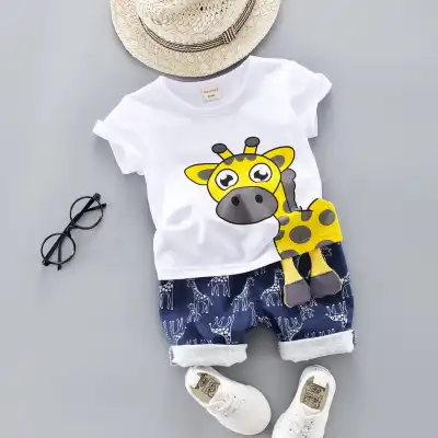Kids Cute 3D Cartoon Design Cotton T-shirt And Shorts Set