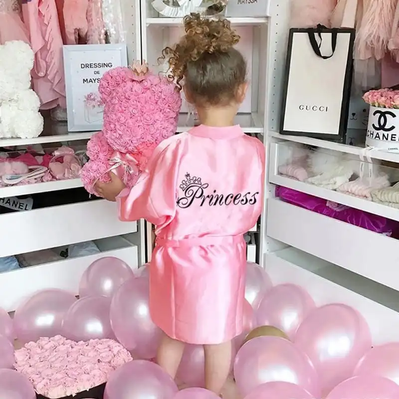 Girls Fashion Long-sleeve Letter Printed Bathrobe and Robe Strap Set