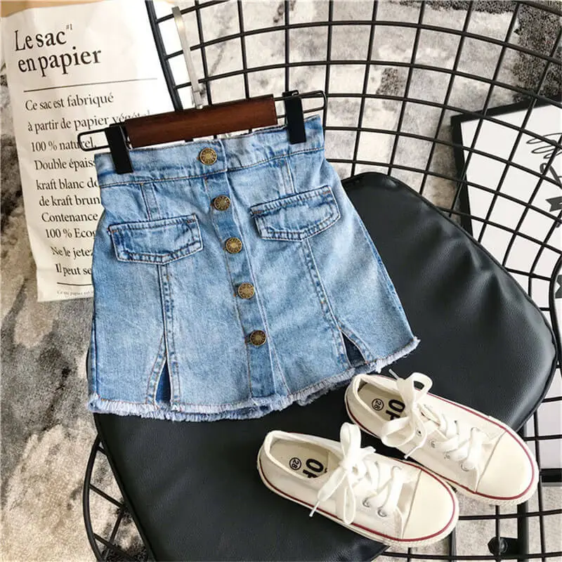 Girls Simple Solid Color Single-breasted Denim Shorts
