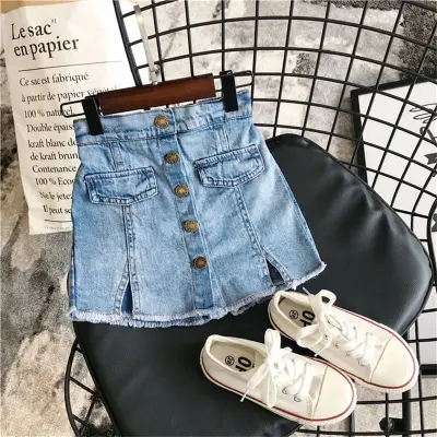 Girls Simple Solid Color Single-breasted Denim Shorts