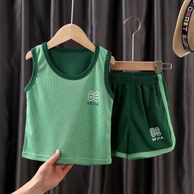 Boys Fashion Sleeveless Breathable Tops Shorts Set Sports Summer