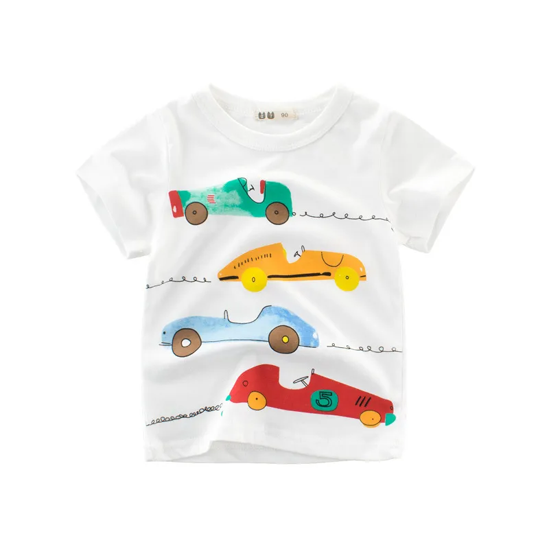 Boys Fashion Cartoon Car Pattern T-shirt Short Sleeve Crew Neck Cotton Unisex