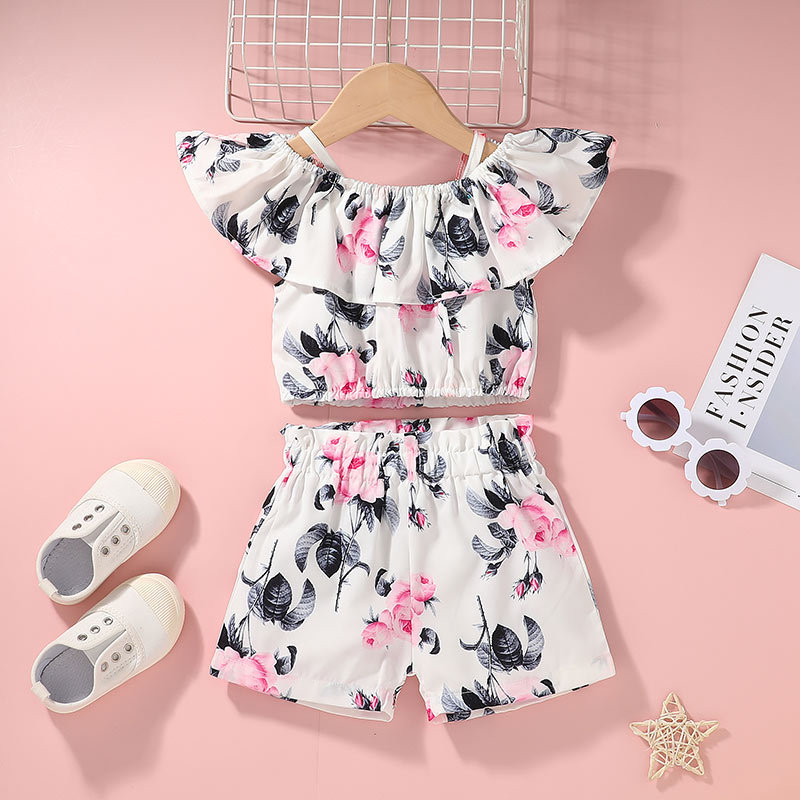 Wholesale Girls Fashion Ruffled Flower Pattern Tops And
