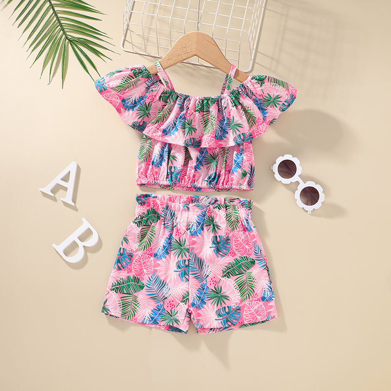 Wholesale Girls Fashion Ruffled Flower Pattern Tops And