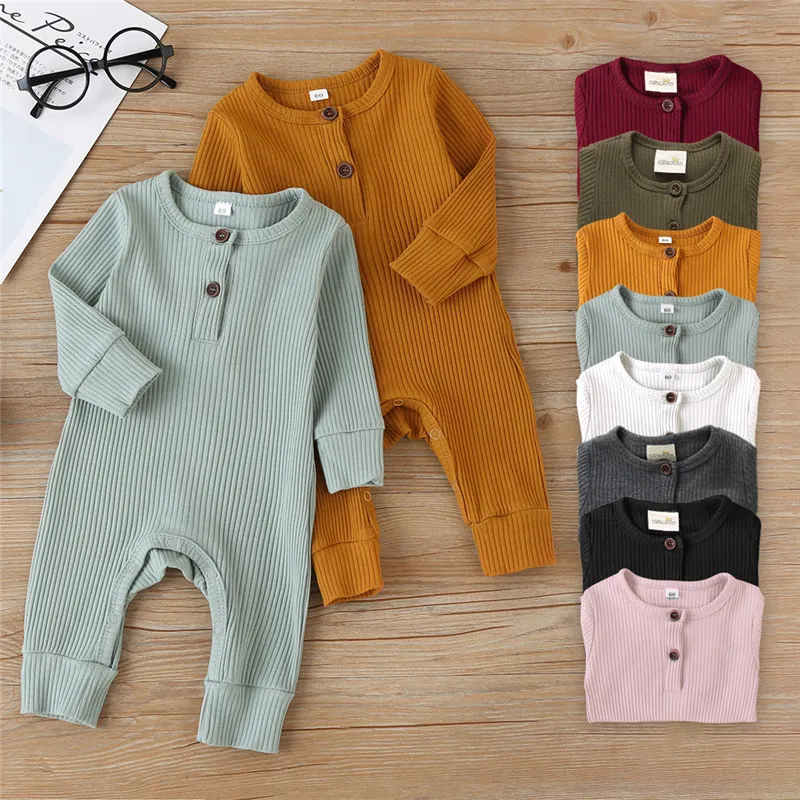 Baby Boys Solid Color Cotton Jumpsuit Toddler Romper 0-3T