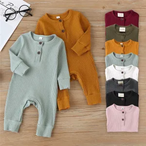 Baby Boys Solid Color Cotton Jumpsuit Toddler Romper 0-3T