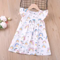 Kids Toddler Girls Summer Basic Round Neck Rainbow Stripe Princess Dress