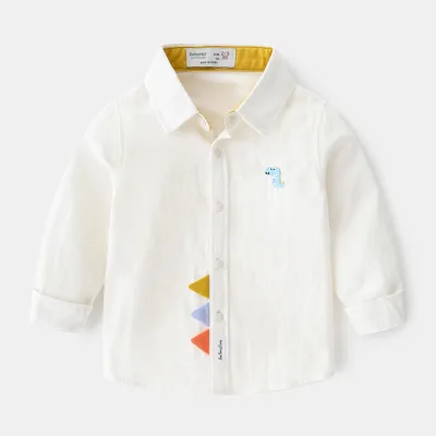Boys Simple Dinosaur Embroidery Lapel Shirt for Kids Boys Clothing (3-14T)