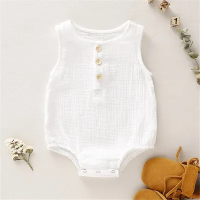 Kids Simple Solid Color Sleeveless Cotton Romper for Baby Boys (0-3T)