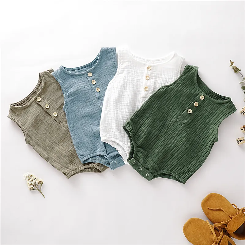 Kids Simple Solid Color Sleeveless Cotton Romper for Baby Boys (0-3T)