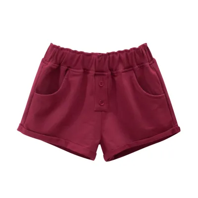Kids Girls Simple Solid Color Cotton Shorts