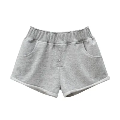 Kids Girls Simple Solid Color Cotton Shorts