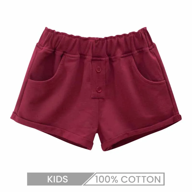 Kids Girls Simple Solid Color Cotton Shorts