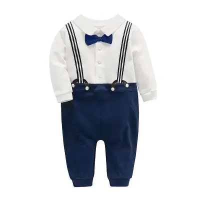 Boys Fashion Lapel False Straps Long-sleeves Cotton Jumpsuit for Baby Boys 0-3T