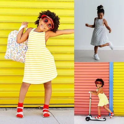 Girls Simple Striped Polka Dot Strap Dress
