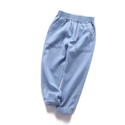Girls Simple Pure Color Cotton Long Denim Jeans