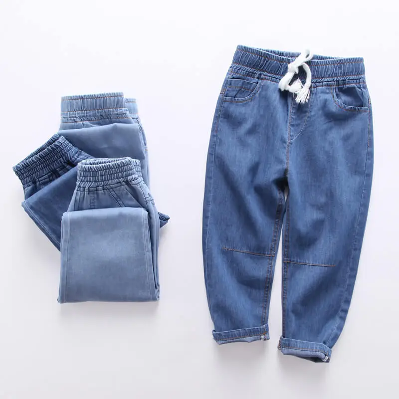 Girls Simple Pure Color Cotton Long Denim Jeans