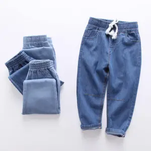 Girls Simple Pure Color Cotton Long Denim Jeans