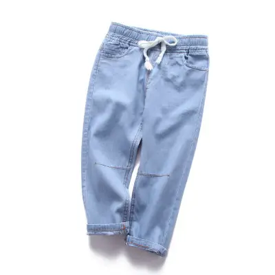 Girls Simple Pure Color Cotton Long Denim Jeans