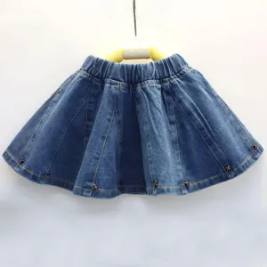 Girls Fashion Rivet Decor Elastic Design Denim Skirt