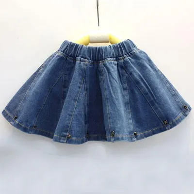 Girls Fashion Rivet Decor Elastic Design Denim Skirt
