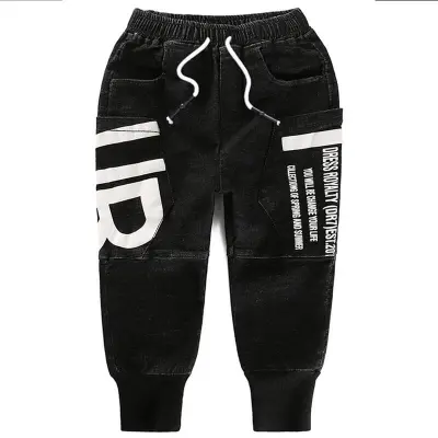 Boys Letter Pattern Elastic Design Jeans Long Denim