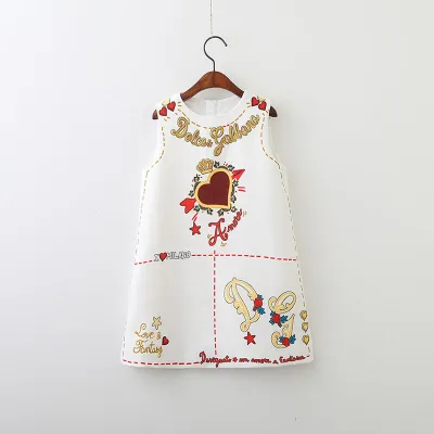 Girls Fashion Heart Letter Pattern Sleeveless Cotton Dress