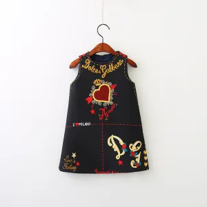 Girls Fashion Heart Letter Pattern Sleeveless Cotton Dress