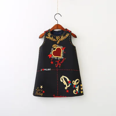 Girls Fashion Heart Letter Pattern Sleeveless Cotton Dress