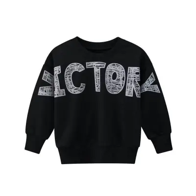 Boys Graffiti Letter Pattern Pullover Sweatshirt Long Sleeve Cotton