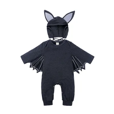 Baby Halloween Bat Pattern Long Sleeve Hooded Jumpsuit