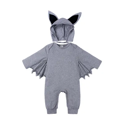 Baby Halloween Bat Pattern Long Sleeve Hooded Jumpsuit