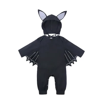 Baby Halloween Bat Pattern Long Sleeve Hooded Jumpsuit