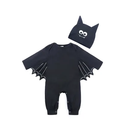 Baby Halloween Bat Pattern Long Sleeve Hooded Jumpsuit